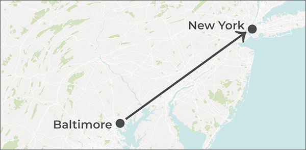 Baltimore to New York Map